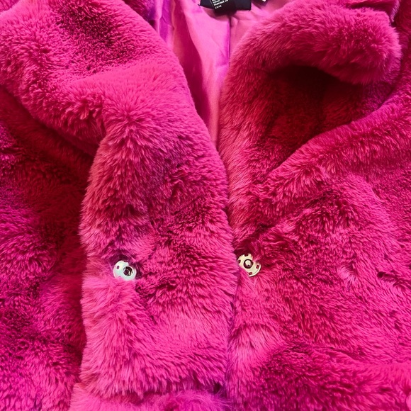 Forever 21 Hot Pink Faux Fur Crop Coat Jacket NWT Sz L - Picture 3 of 3